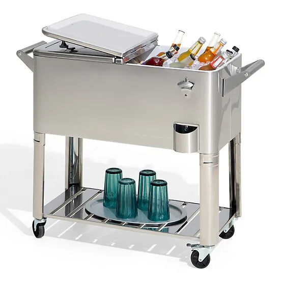 80 QT. Outdoor Stainless Steel Cooler on wheels