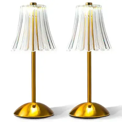 GOLD RECHARGABLE LAMP W/ ACRYLIC SHADE 12 IN 