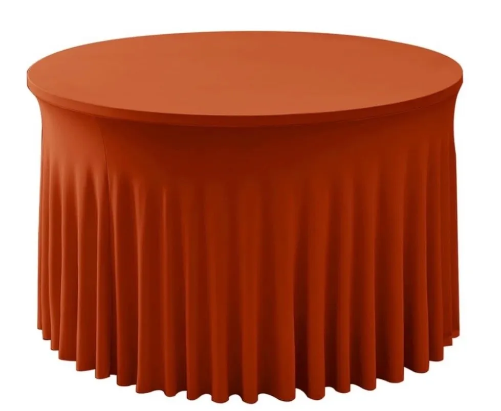 120" Round Tablecloth, Spandex Burnt Orange / Terracotta