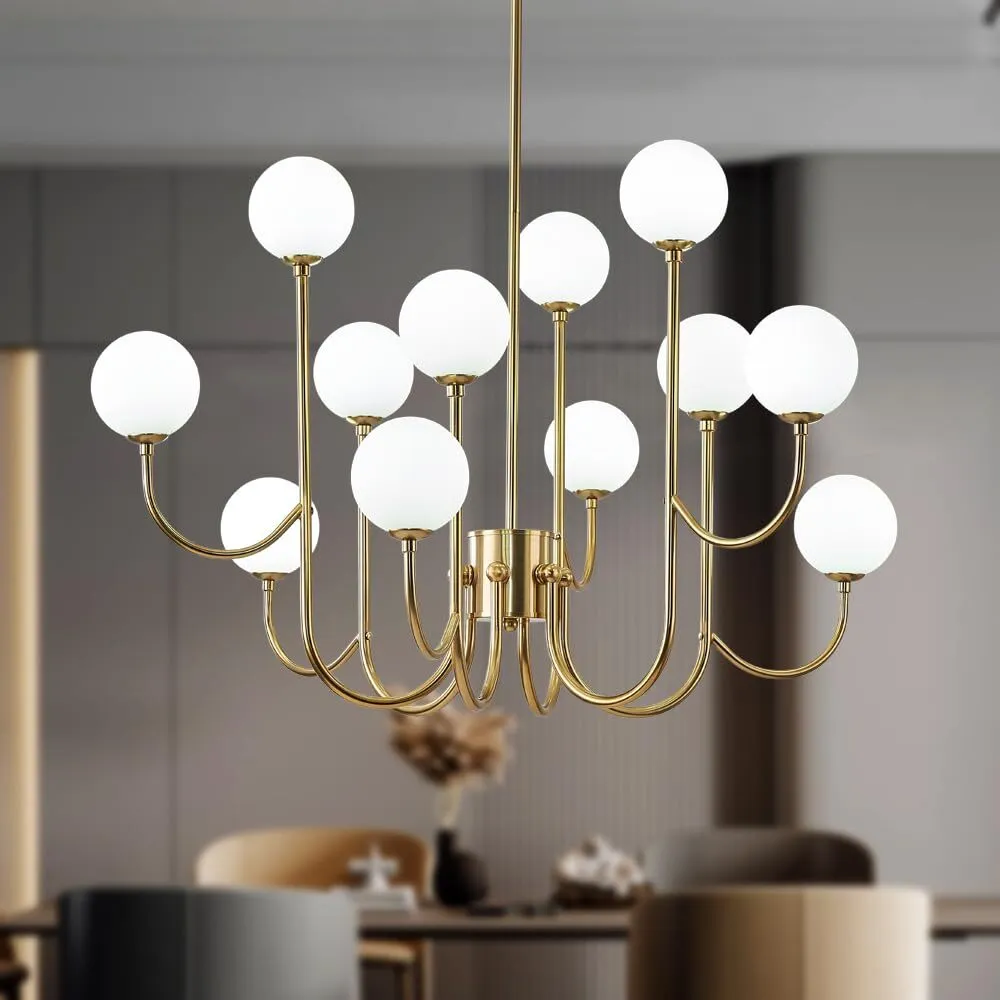 Gold Modern Mid-Century Chandeliers with 12 Lights 