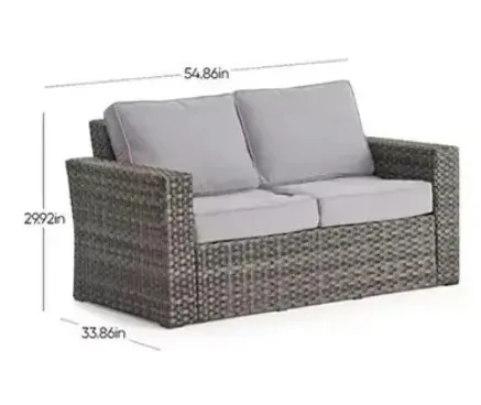 Rattan (PE Rattan) Patio Loveseat- Grey w/ grey cushions