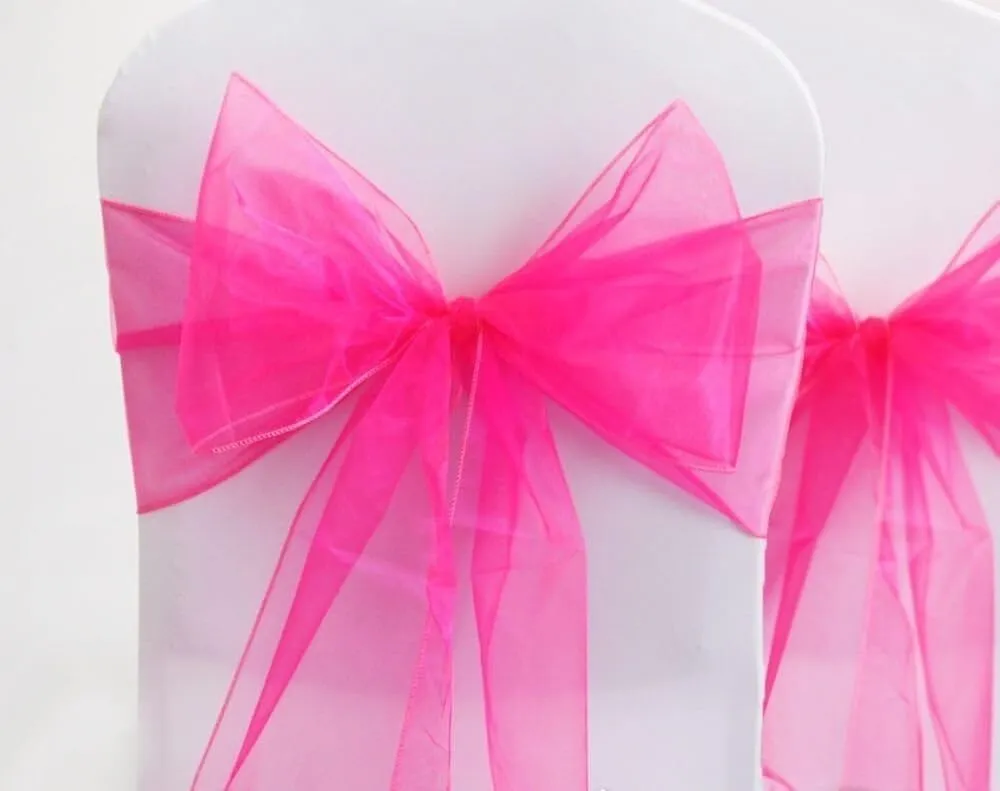 Sash (Hot Pink Organza) - Fits as Cocktail Sash & Chair Sash (7" x 108")