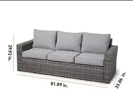 Rattan (PE Rattan) Patio Couch - Grey w/ grey cushions