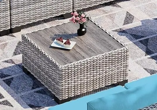 Rattan (PE Rattan) Glass Top Square Patio Coffee Table