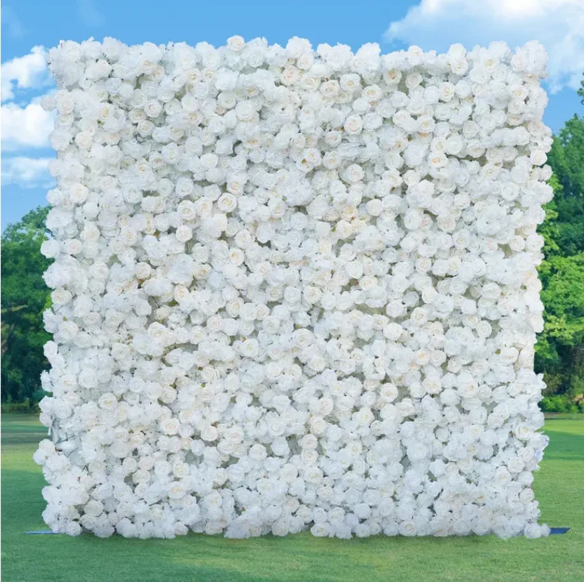 FLOWER WALL (WHITE HYDRANGEA) 8X8  (W/ PIPE STAND 