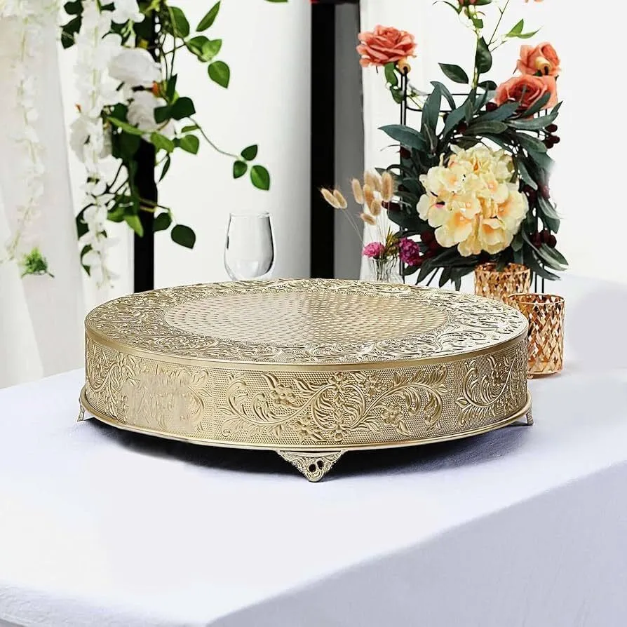 22" Round Embossed Cake Stand - Gold