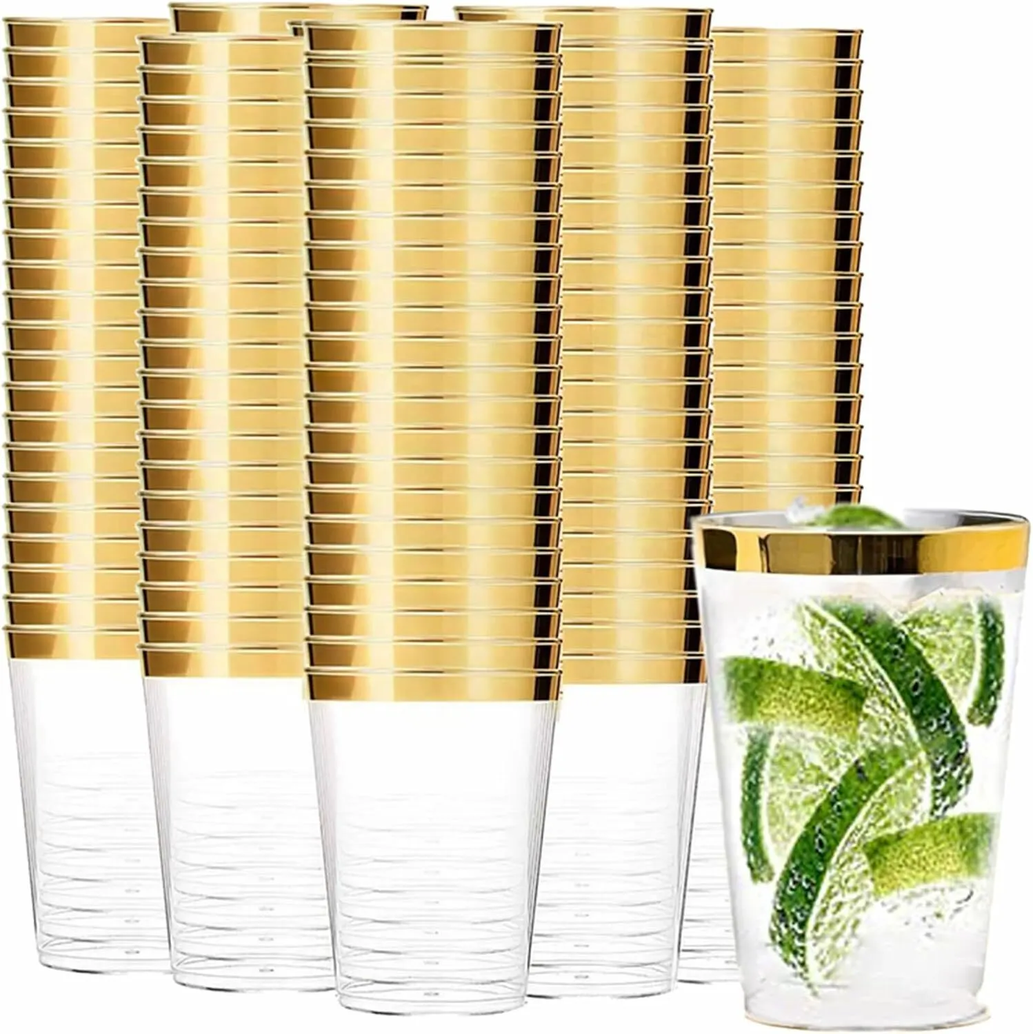 Gold Rim Clear Plastic Party Tumbler 16 oz - 100 count