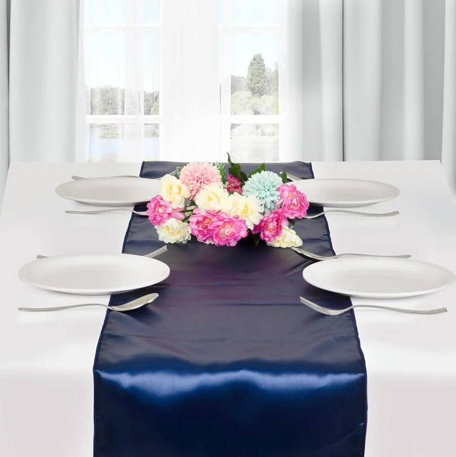 Navy Blue Satin Table Runner 12 x 108 