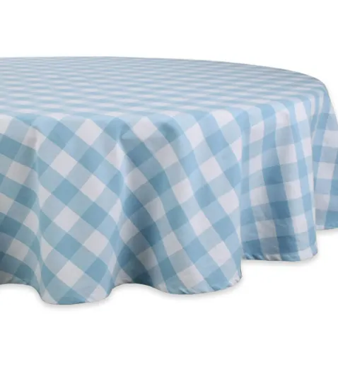 70 inch Round Light Blue Buffalo Plaid