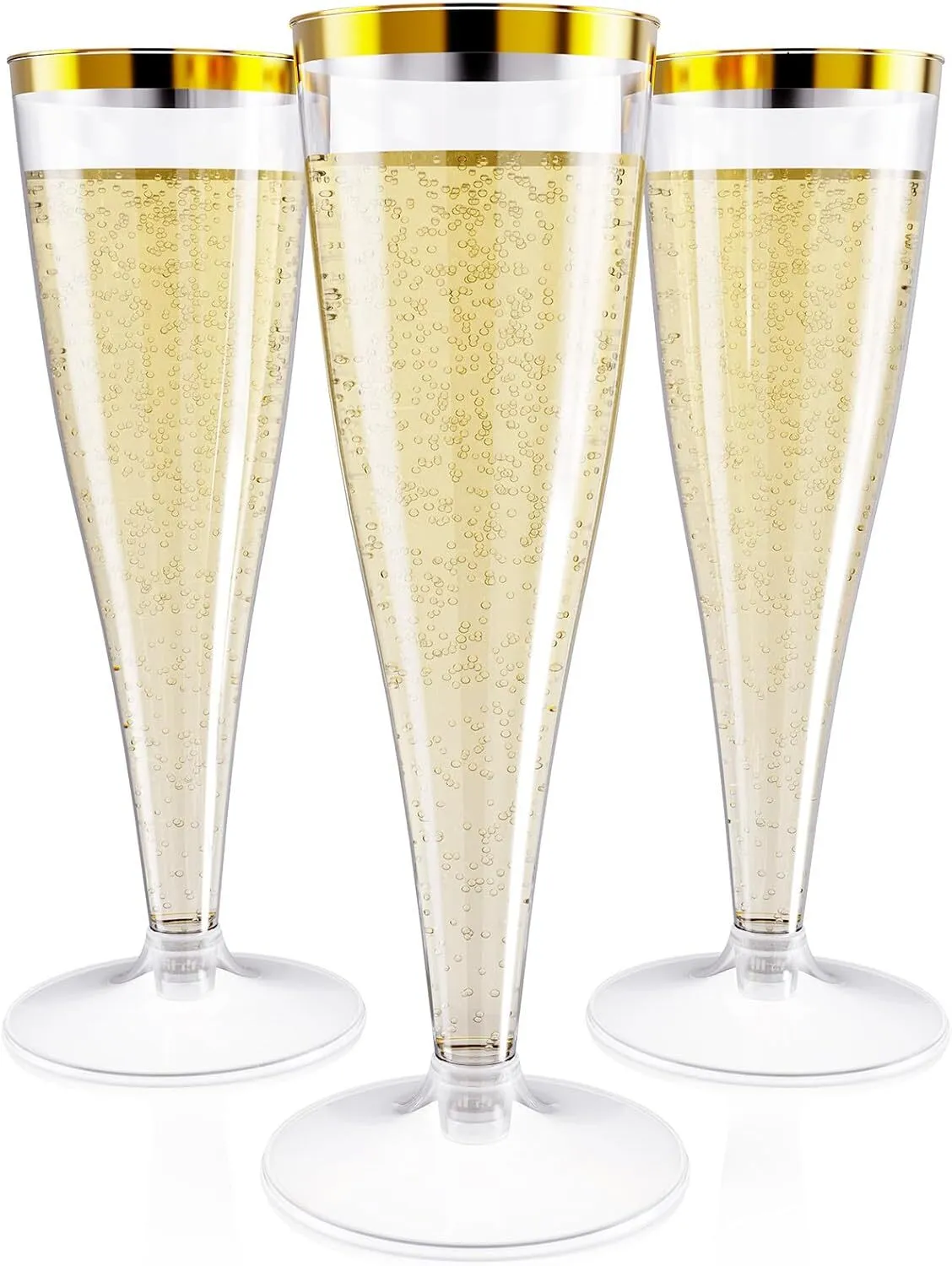 Gold Rim Clear Plastic Champagne Flute 4.5 oz - 36 count