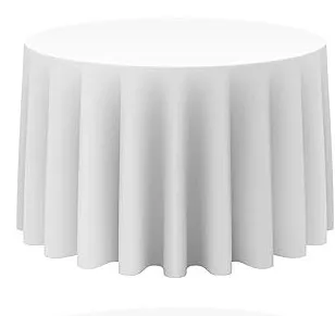  132″ Round Polyester Linen (White) Fits: 72″ round table or cocktail table