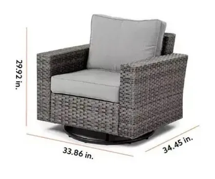 Rattan (PE Rattan) Patio Club Chair- Grey w/ grey cushions
