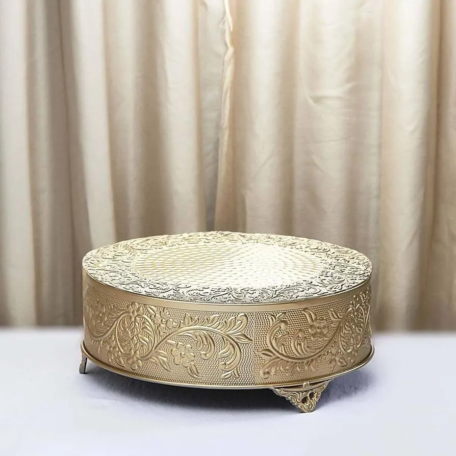 14" Round Embossed Cake Stand - Gold