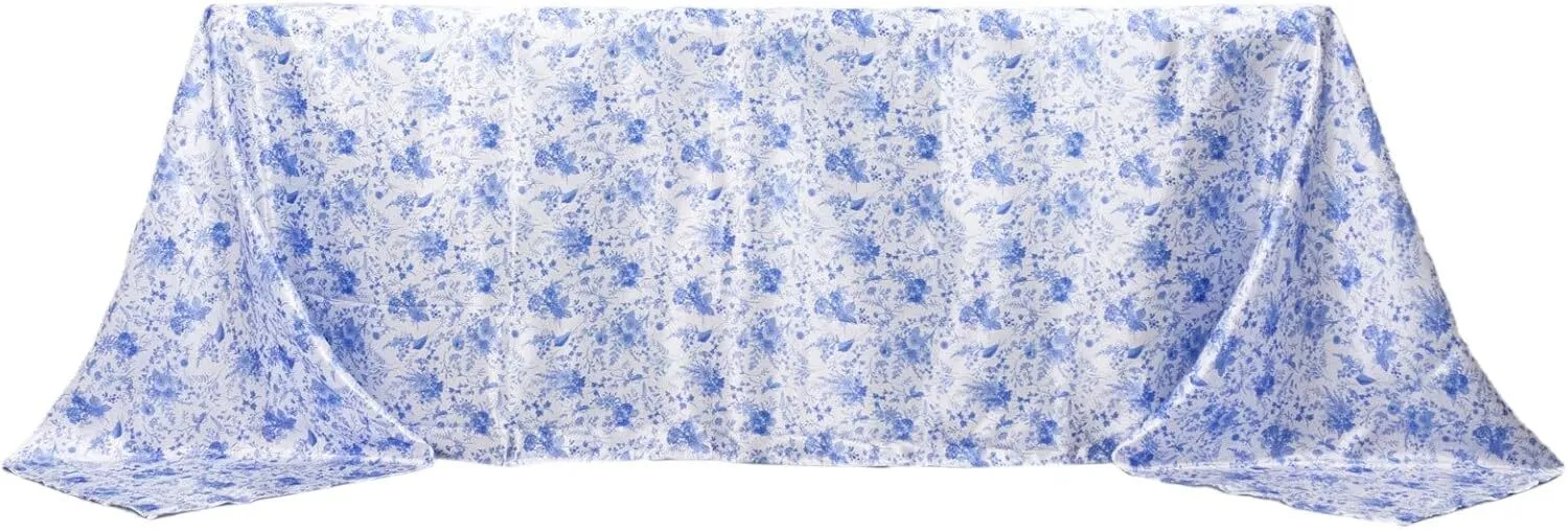 Chinoiserie Floral Print Seamless Satin Rectangular Tablecloth