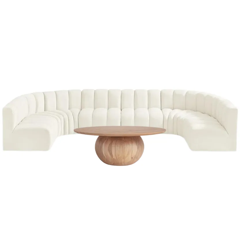 Diane Lounge - 8 Piece Velvet White + Coffee Table