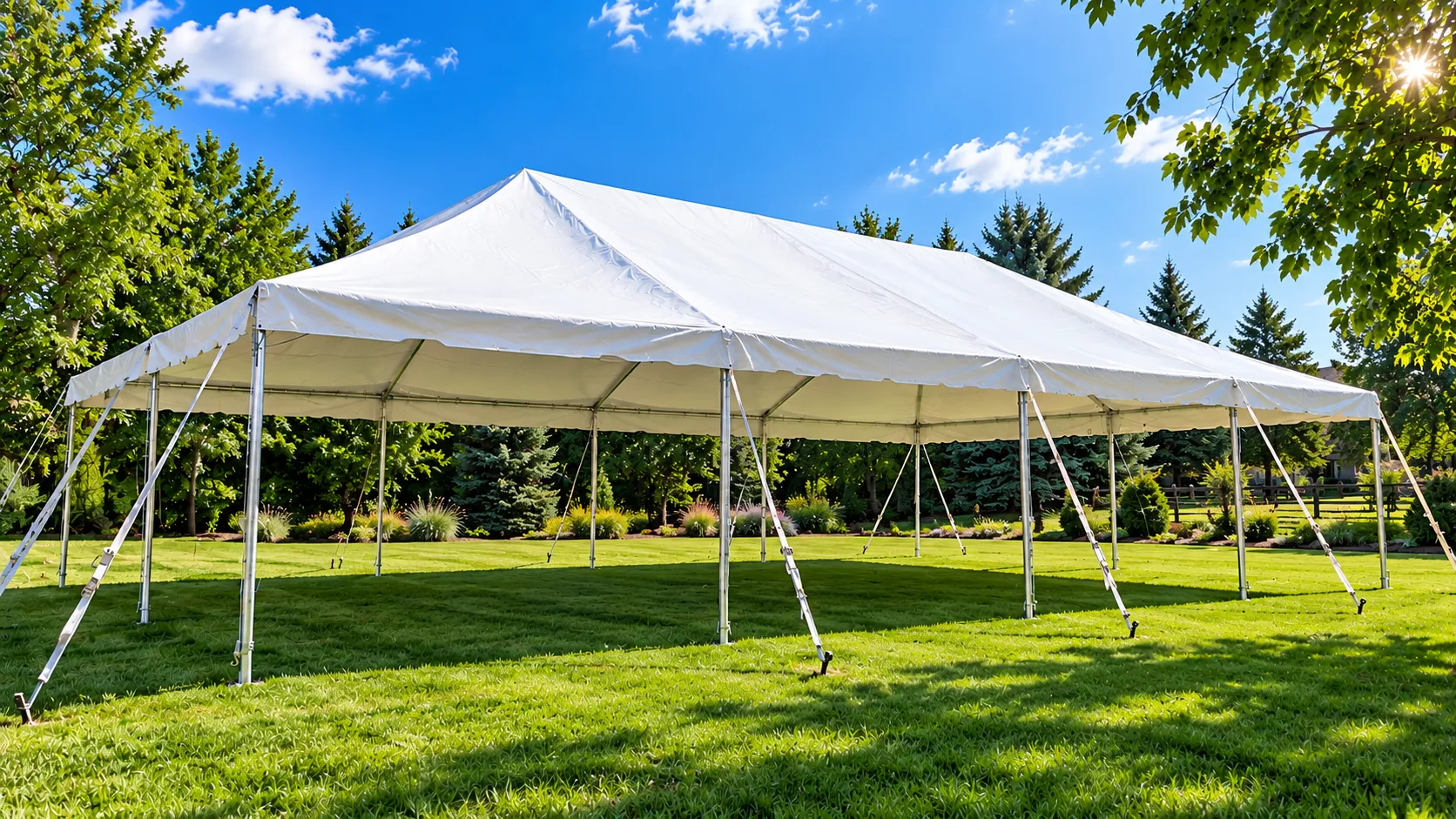 20' x 30' white frame tent installed on grass for a Northeast Ohio outdoor event.