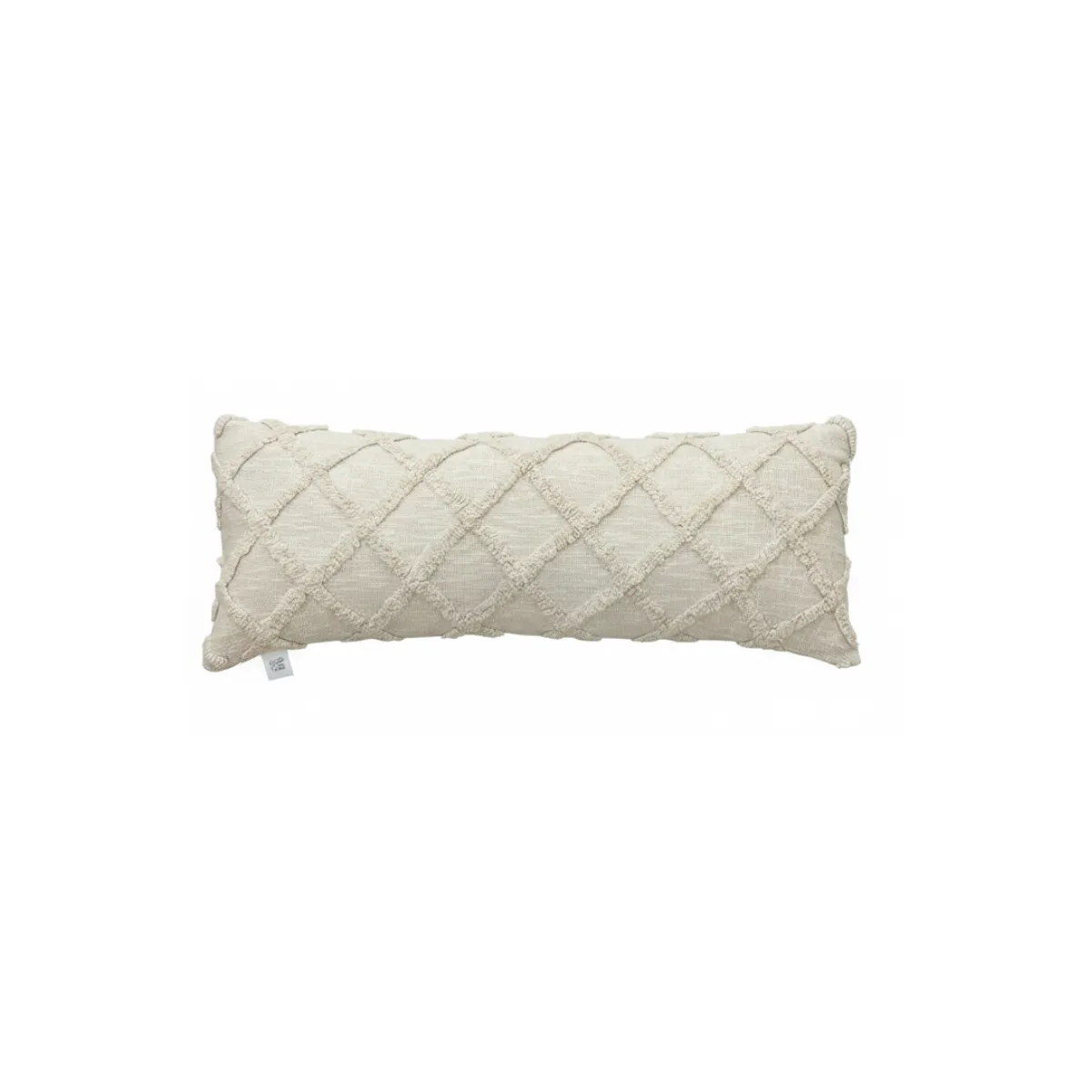 Long cream with fringe detail lumbar accent pillow  (34"x13")