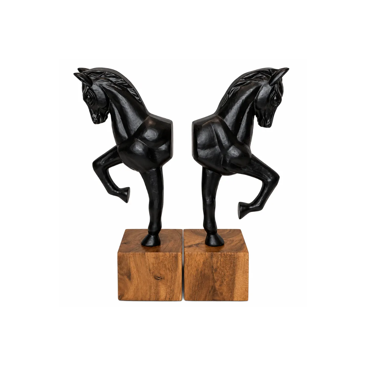 12"x5" BOOKENDS, SET OF 2 - BLACK - CARVED HORSE