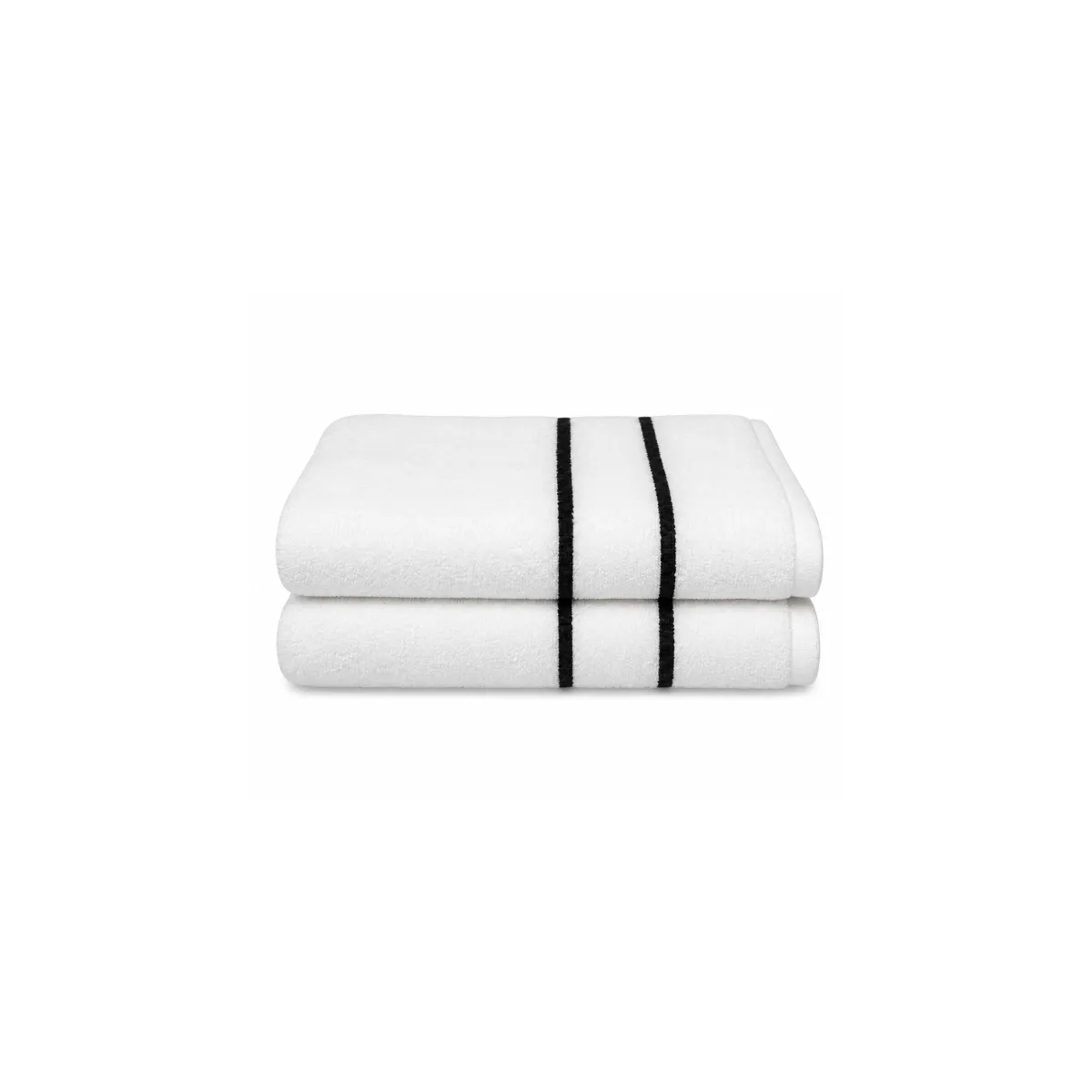 WHITE BATH TOWELS WITH BLACK STRIPES