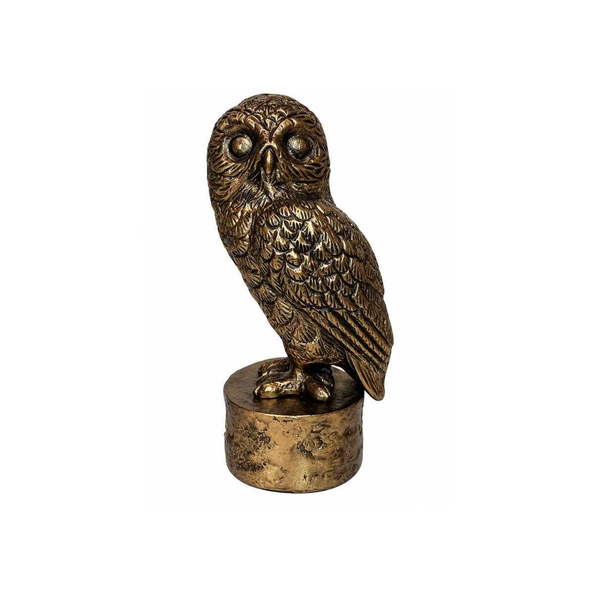 9"H OWL SCULPTURE - ANTIQUE BRONZE - PEDESTAL