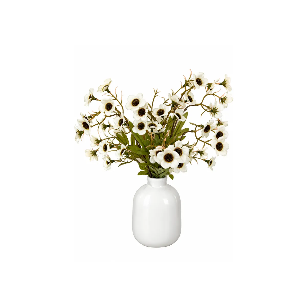 15"H VASE WITH DAISIES - WHITE - GLOSSY CERAMIC