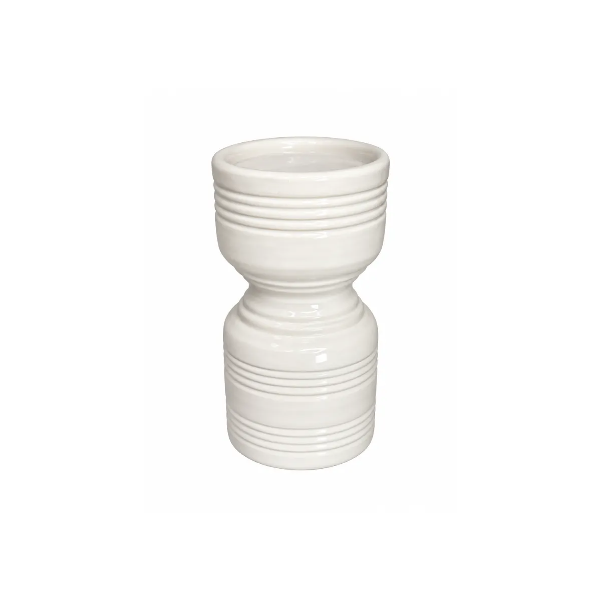 7"H PILLAR CANDLE HOLDER - IVORY - GLOSSY RIBBED
