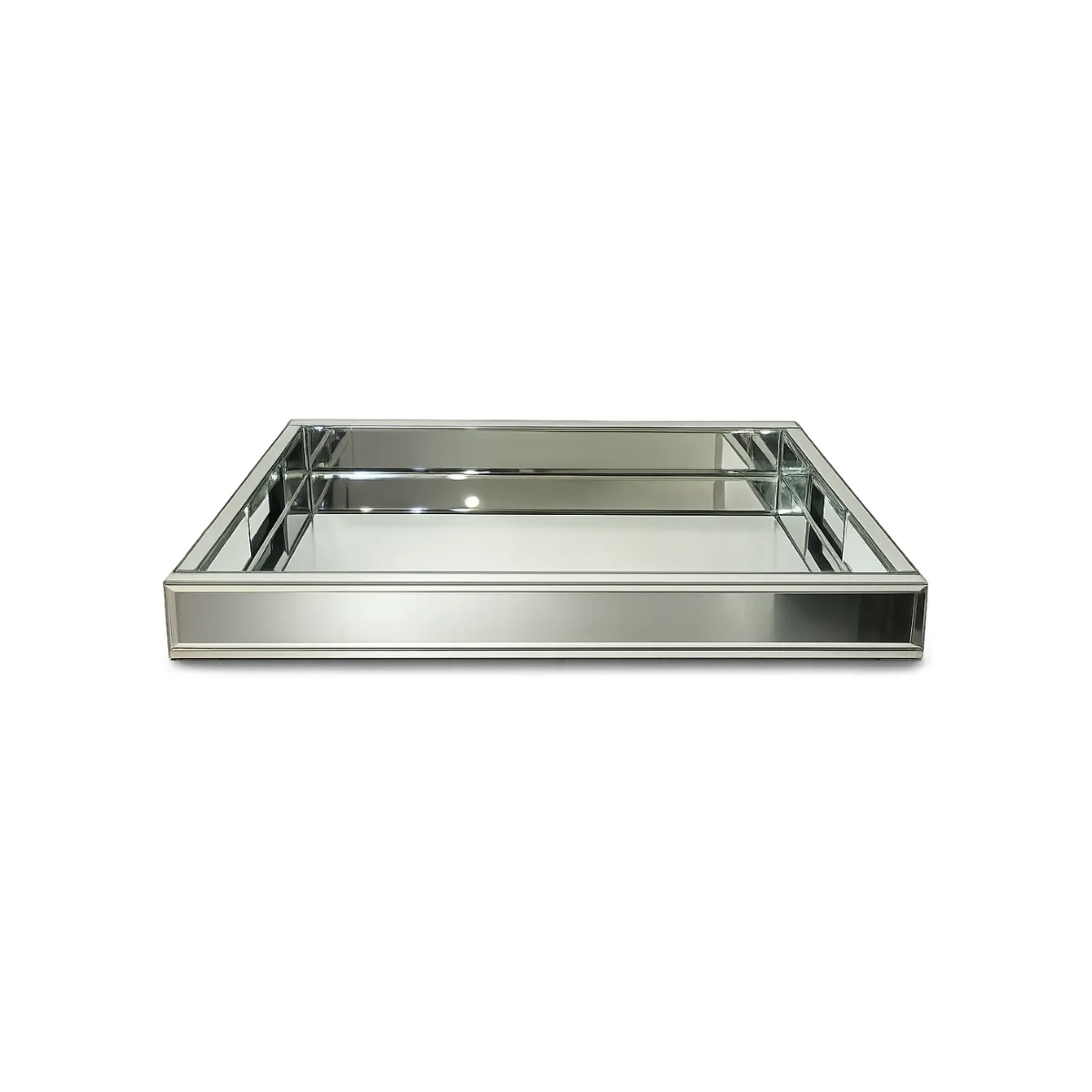 MIRRORED TRAY WITH SILVER ACCENTS
