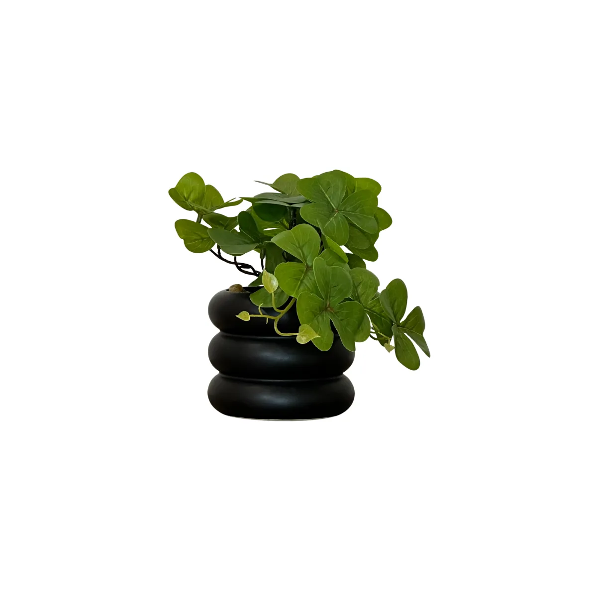 Faux Clover/Ivy in Stacked Black Pebble Pot