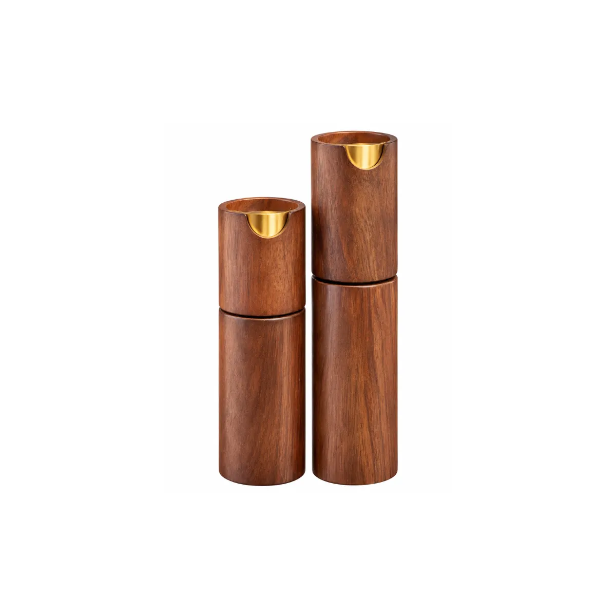 SALT & PEPPER GRINDERS, SET OF 2 - WALNUT - BRASS TOP