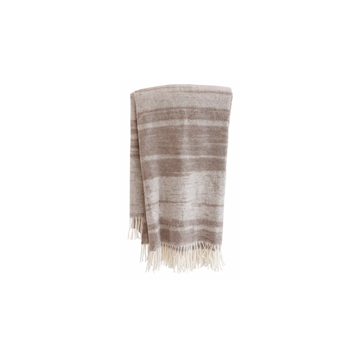 TAUPE STRIPED FRINGE THROW BLANKET