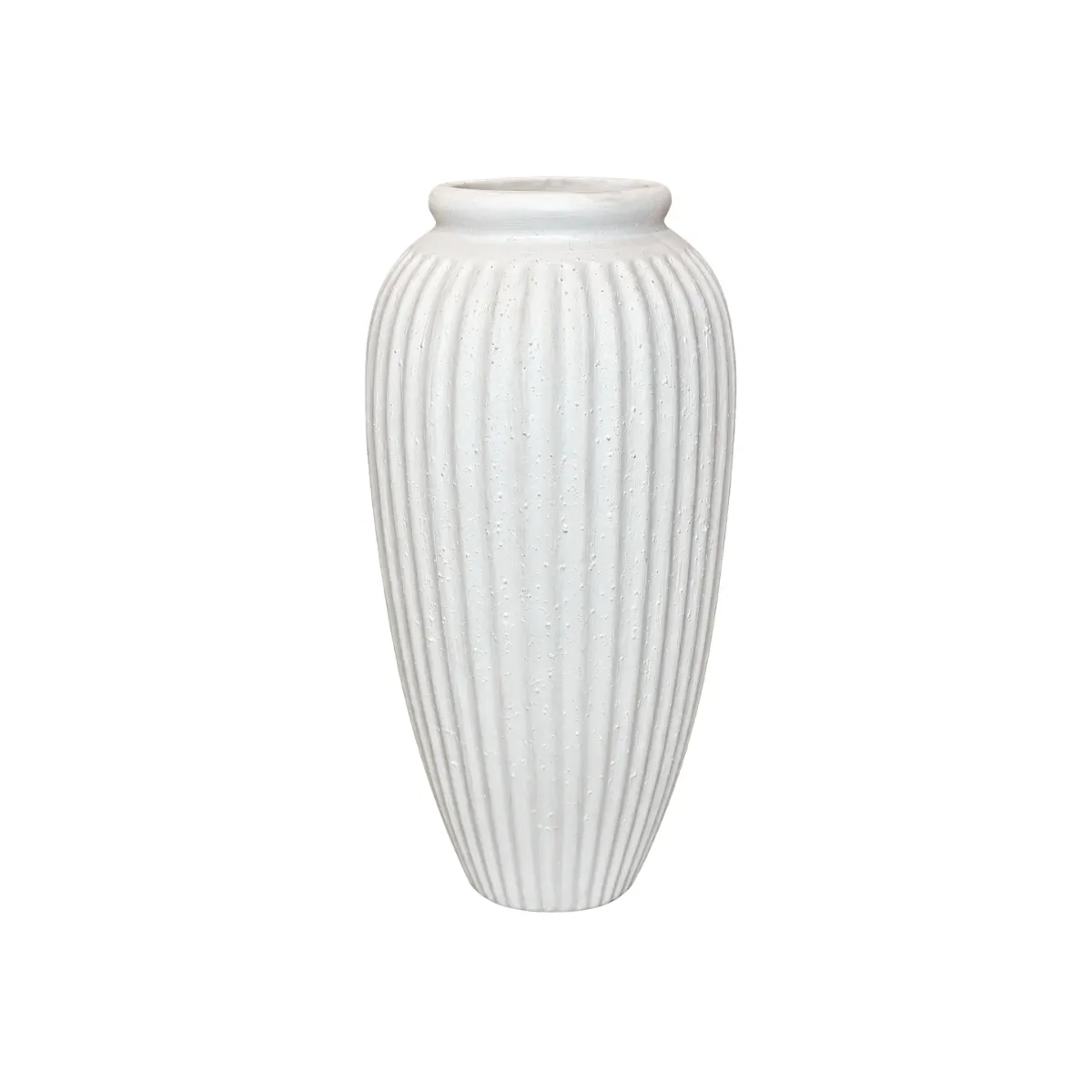 16"H VASE - WHITE - RIBBED