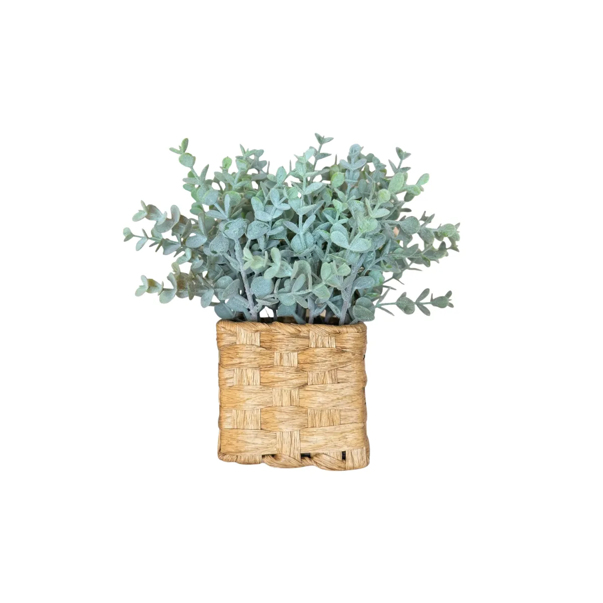 FAUX EUCALYPTUS PLANTER IN WOVEN BASKET
