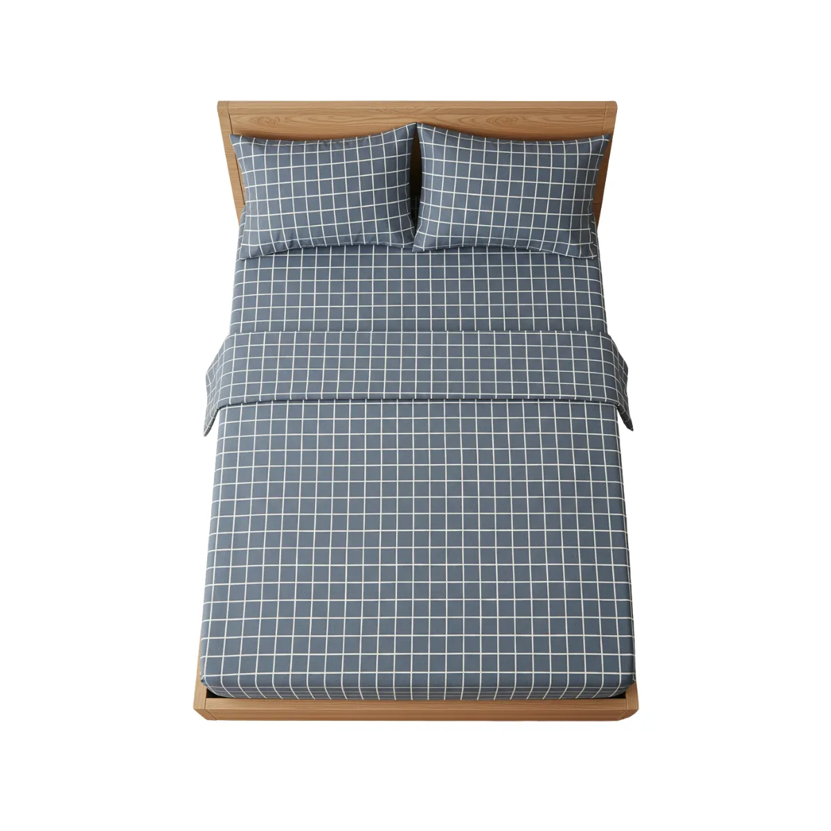 Twin size sheet set blue with white grid pattern