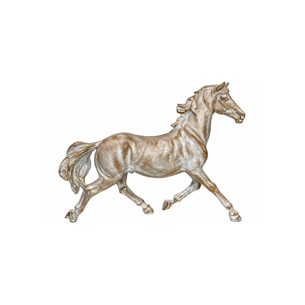 9"x10" HORSE STATUE - WHITEWASHED - TROTTING