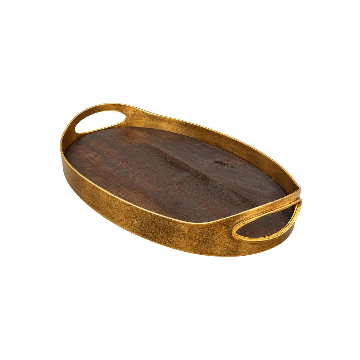 OVAL TRAY - BRASS & WOOD - HANDLES