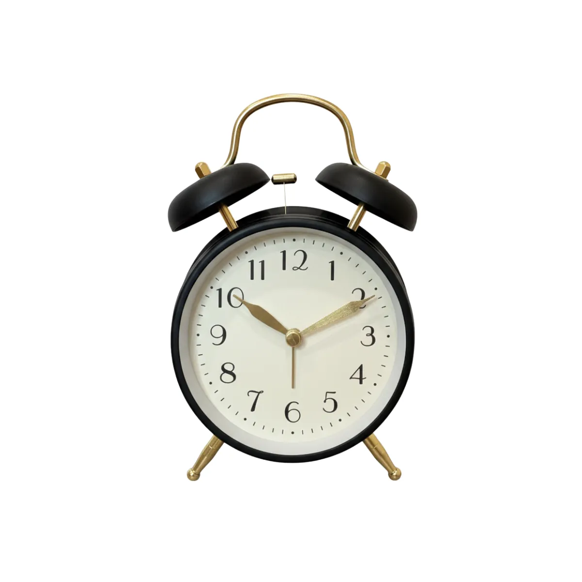 DECORATIVE BLACK, GOLD & OFF-WHITE ALARM CLOCK