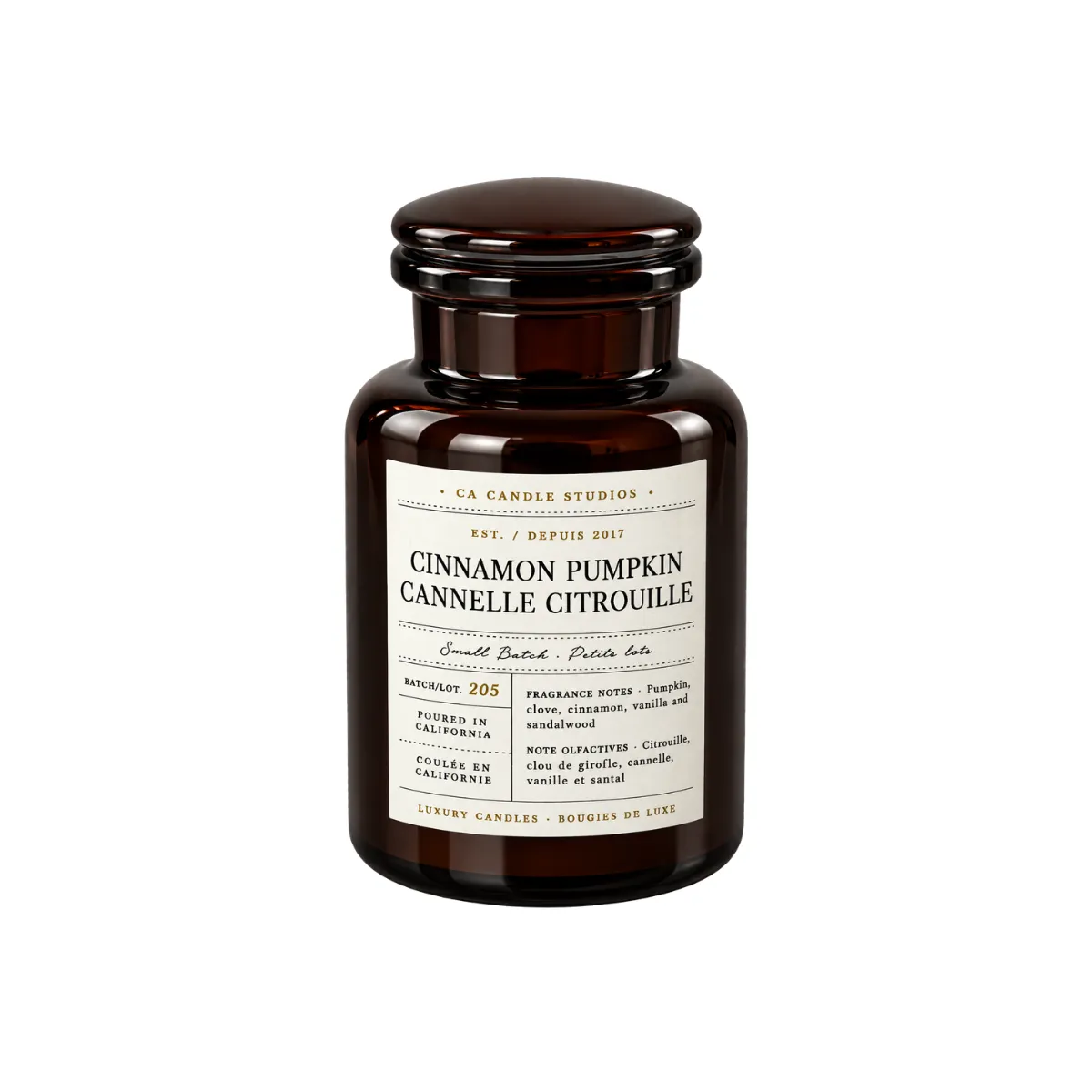 5"H APOTHECARY CANDLE - AMBER - CINNAMON PUMPKIN SCENT