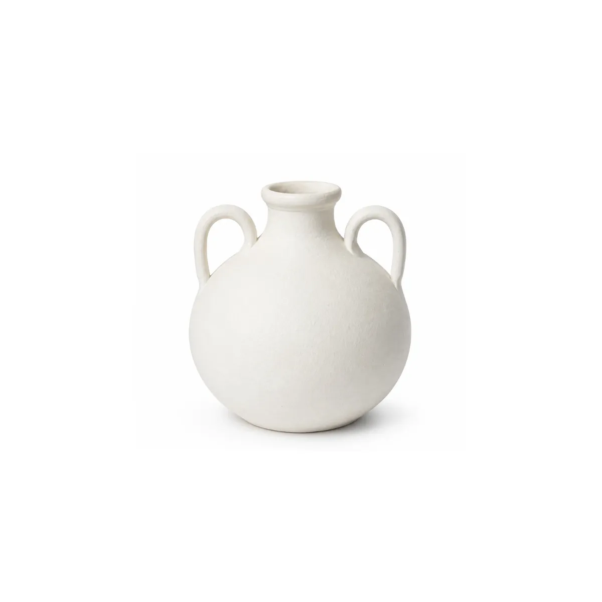 WHITE DOUBLE HANDLE CERAMIC VASE