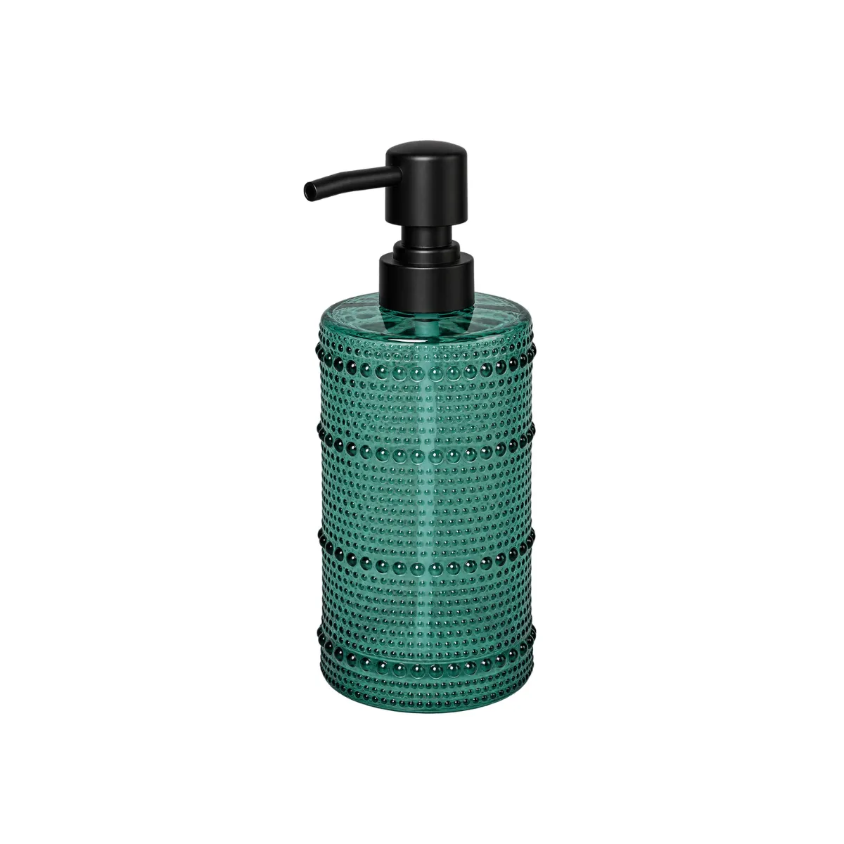 8.5"H SOAP DISPENSER - TEAL GLASS - HOBNAIL