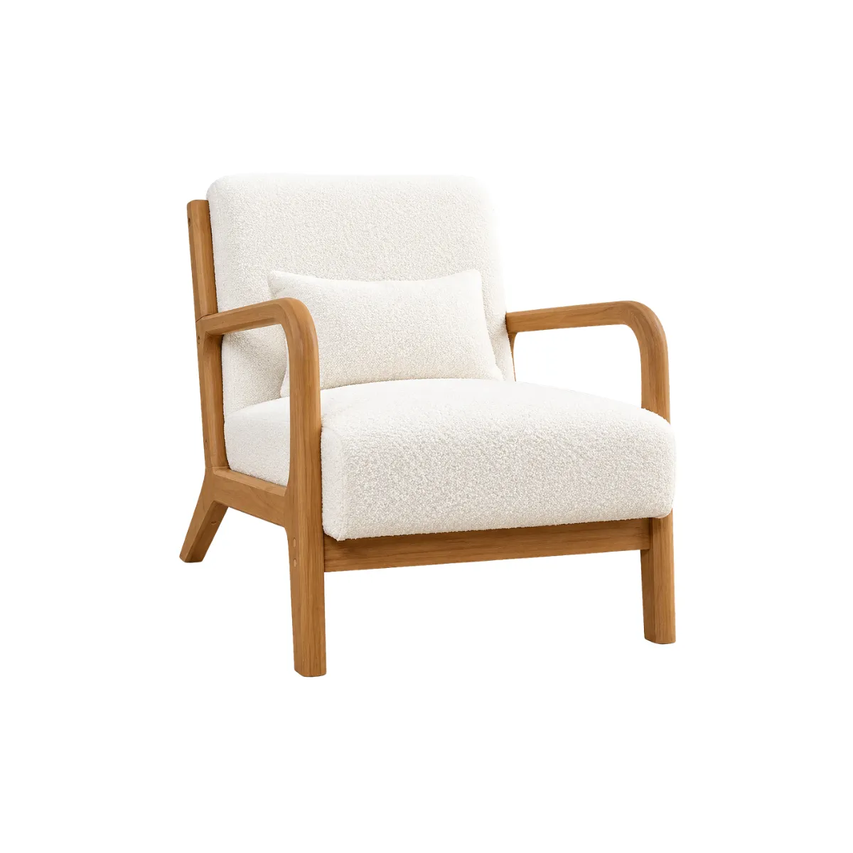 26"W LOUNGE CHAIR - WHITE BOUCLÉ - OAK ARMS