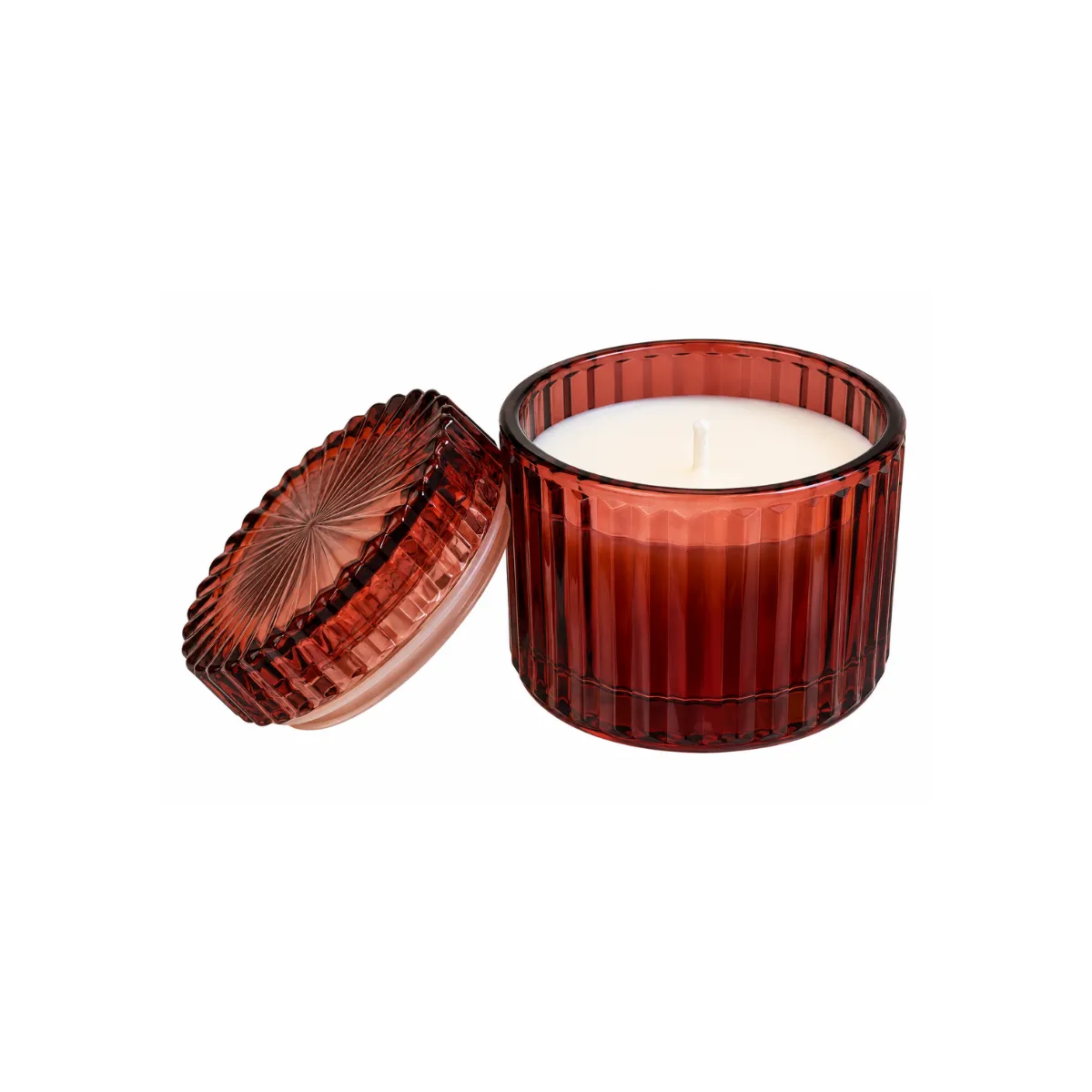 JAR CANDLE - AMBER - RIBBED GLASS, LID
