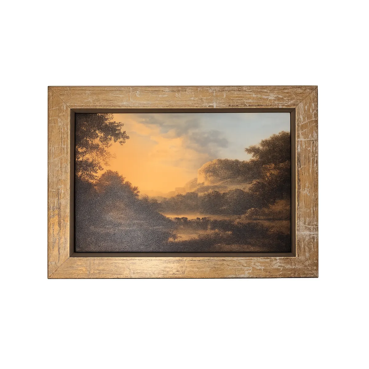 SERENE COUNTRYSIDE AT DAWN IN GOLD FRAME