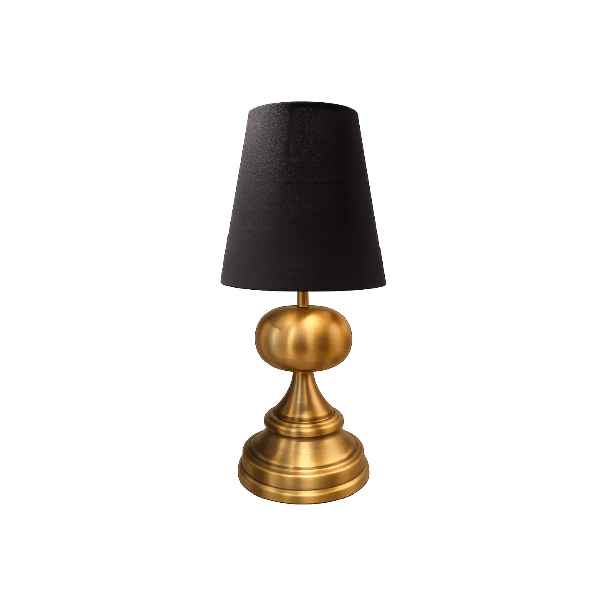 BRUSHED GOLD TABLE LAMP WITH BLACK SHADE