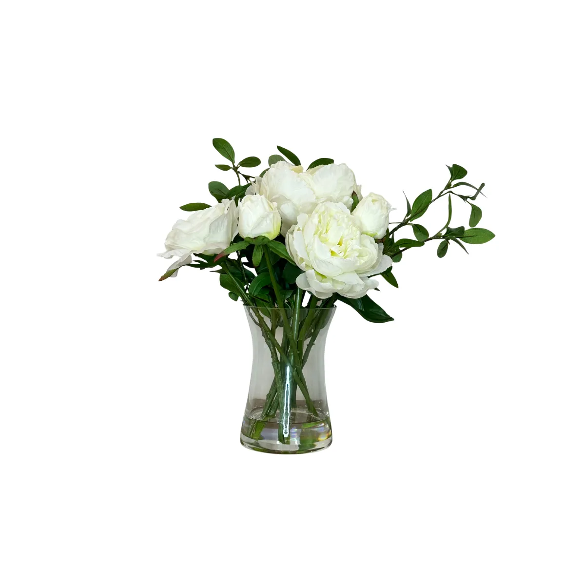 White Peony Floral Arrangement in Glass Vase
