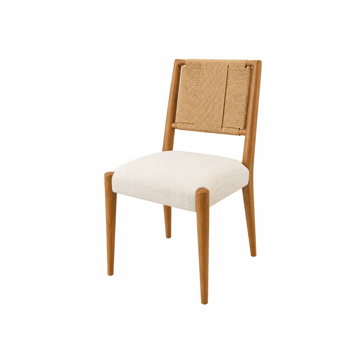 DINING CHAIR - LIGHT WOOD - WOVEN CANE BACK, CREAM SEAT