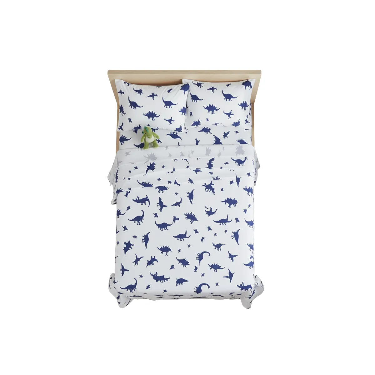 Twin sheet set white with navy dinosaurs