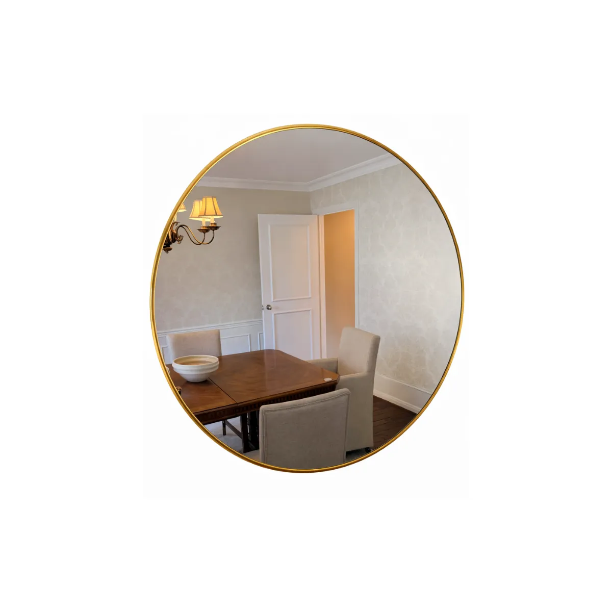 ROUND MIRROR WITH THIN GOLD FRAME