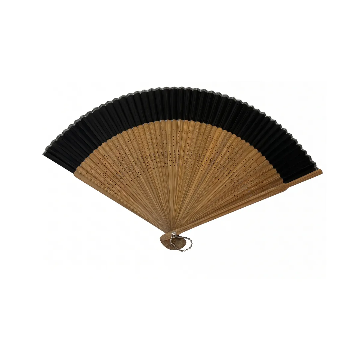 MODERN BLACK AND BAMBOO FOLDING FAN WITH PATTERN
