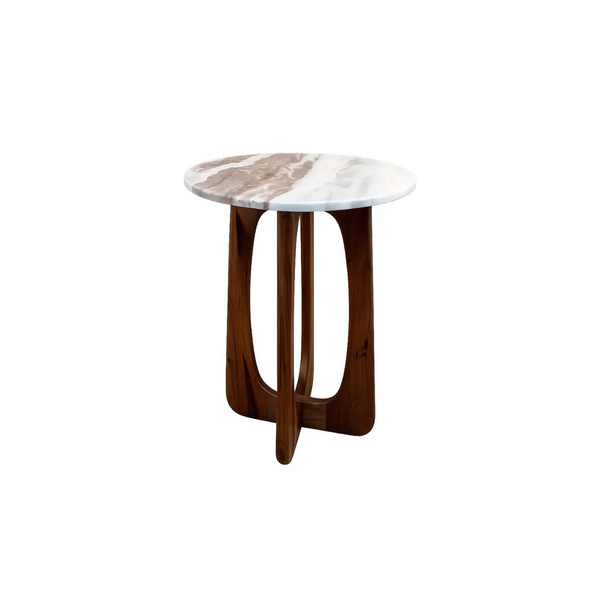 ROUND MARBLE & WOOD ACCENT SIDE TABLE