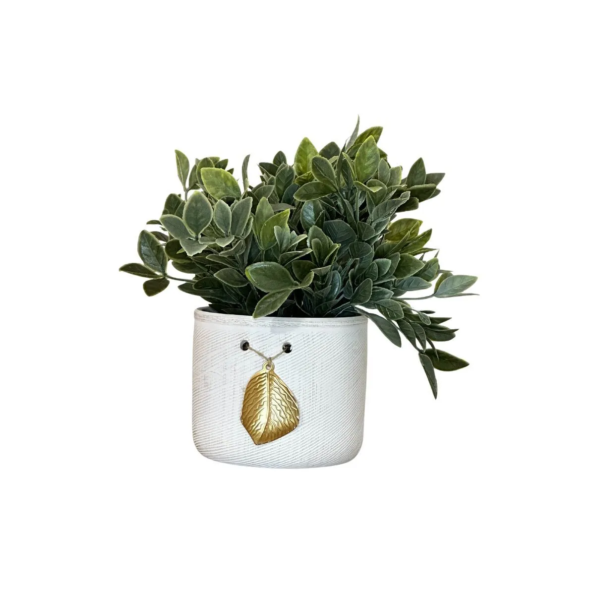 Faux Boxwood with Gold Leaf Charm Pot